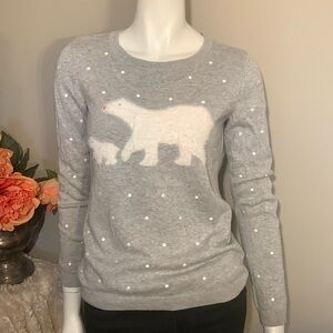 Cozy Talbots grey polka dot polar bear sweater XS